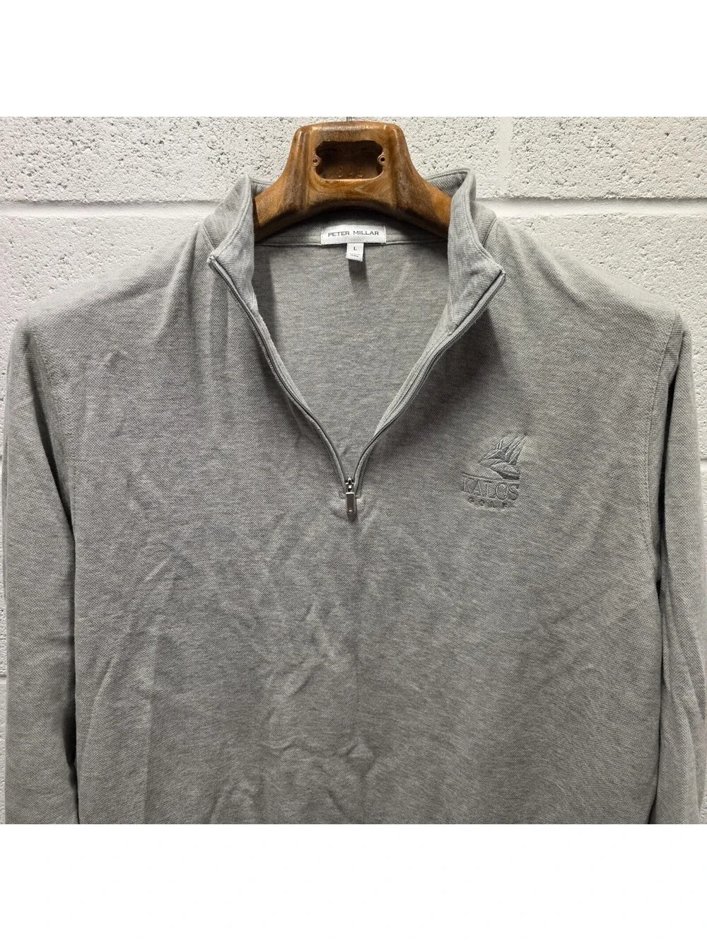 Peter Millar 1/4 Zip Kalos Golf Sweater Mens L Cotton Modal Mock Neck Grey 24x30